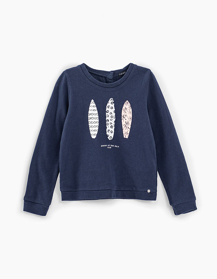 Sudadera navy bi-tejido 3 tablas surf detrás bordado niña-3