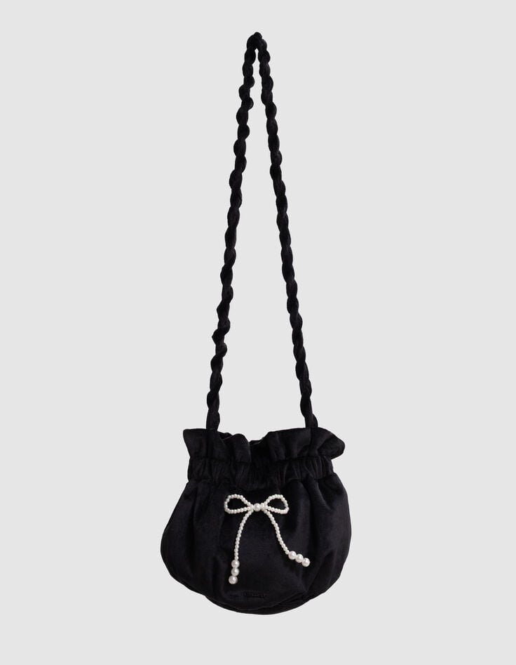 Girls’ black panne velvet bucket bag-5 Girls’ black panne velvet bucket bag-5