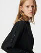 Schwarzes Damen-Oversize-Sweatshirt Stick Streifen Ärmel-4
