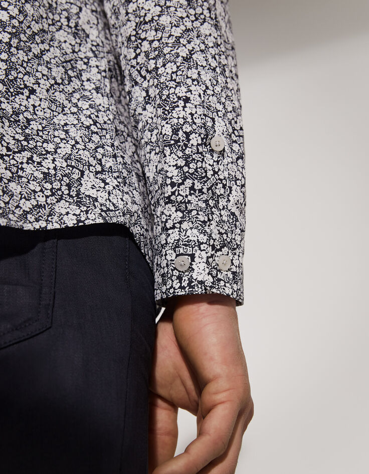 Camisa SLIM azul marino estampado flores blancas Hombre-5