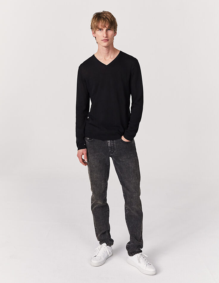 Jersey negro punto con puntadas relieve laterales Hombre -6