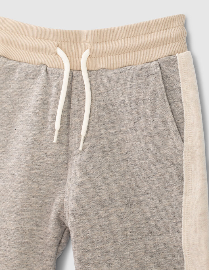 Graue Jungensweatbermudas mit beigen Seitenb&auml;ndern-4