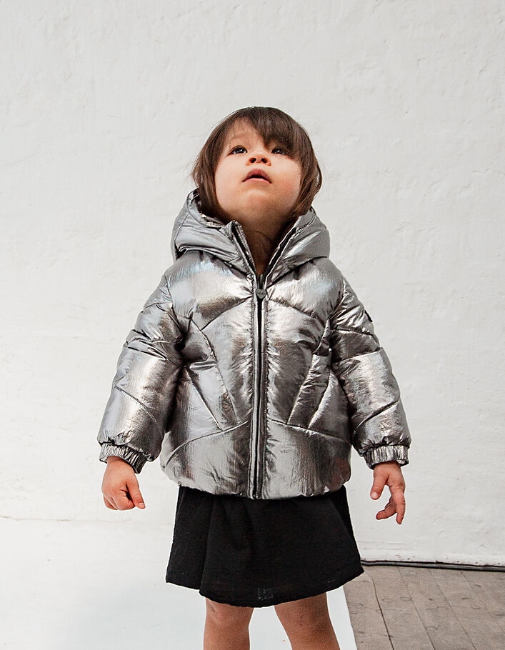 Baby girls' bronze quilted and fur-lined padded jacket