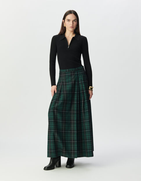 Pull noir tricot 100% laine col polo zippé Femme - IKKS