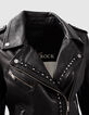 Women's black woven leather biker-style jacket with beads-8