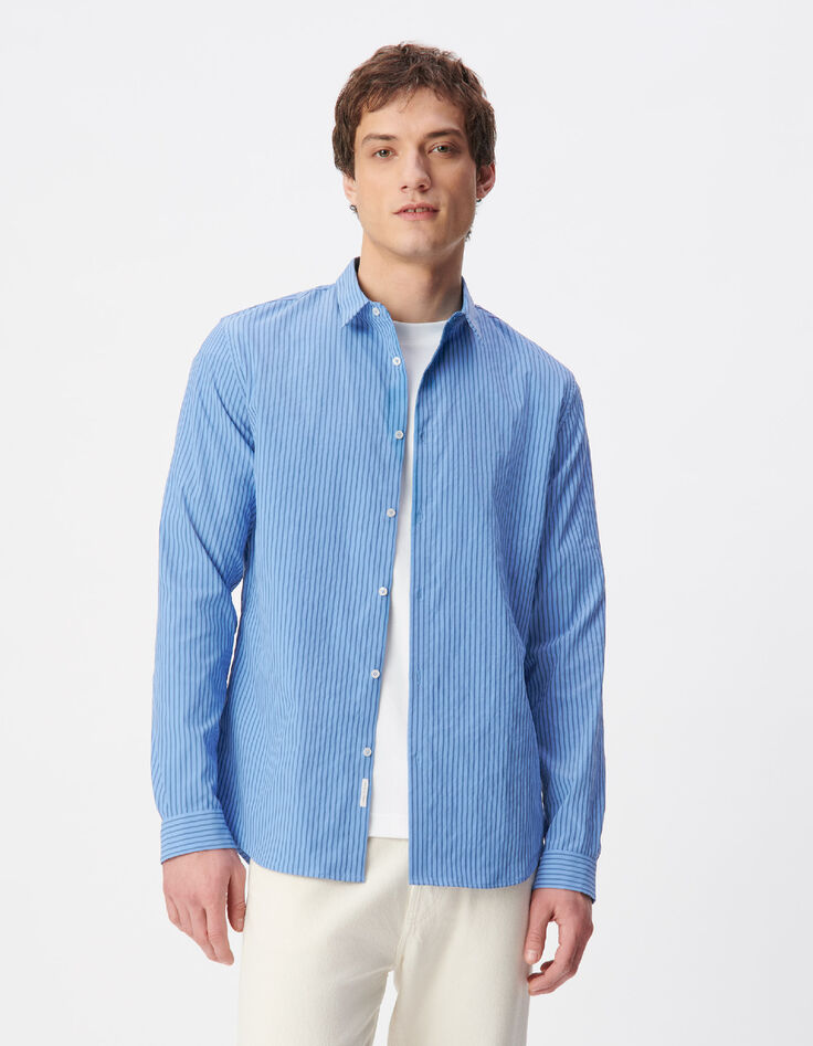 Men's EASY CARE slim blue striped shirt-1
