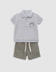 Conjunto bermudas caqui y polo gris bebé niño-1