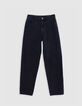 Girl's black waterless GAUCHO jeans, white topstitching-2
