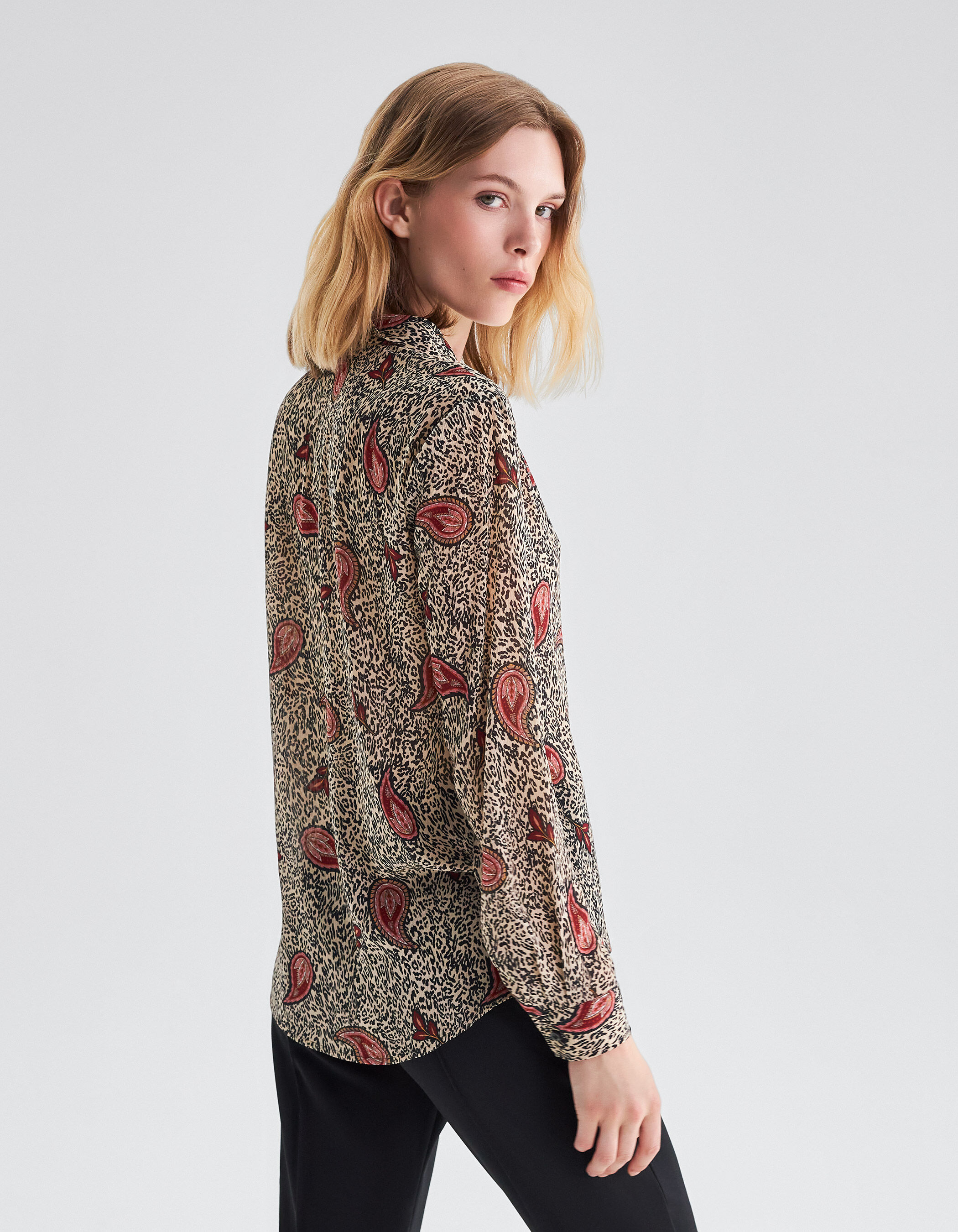 Women s ecru recycled paisley leopard print shirt