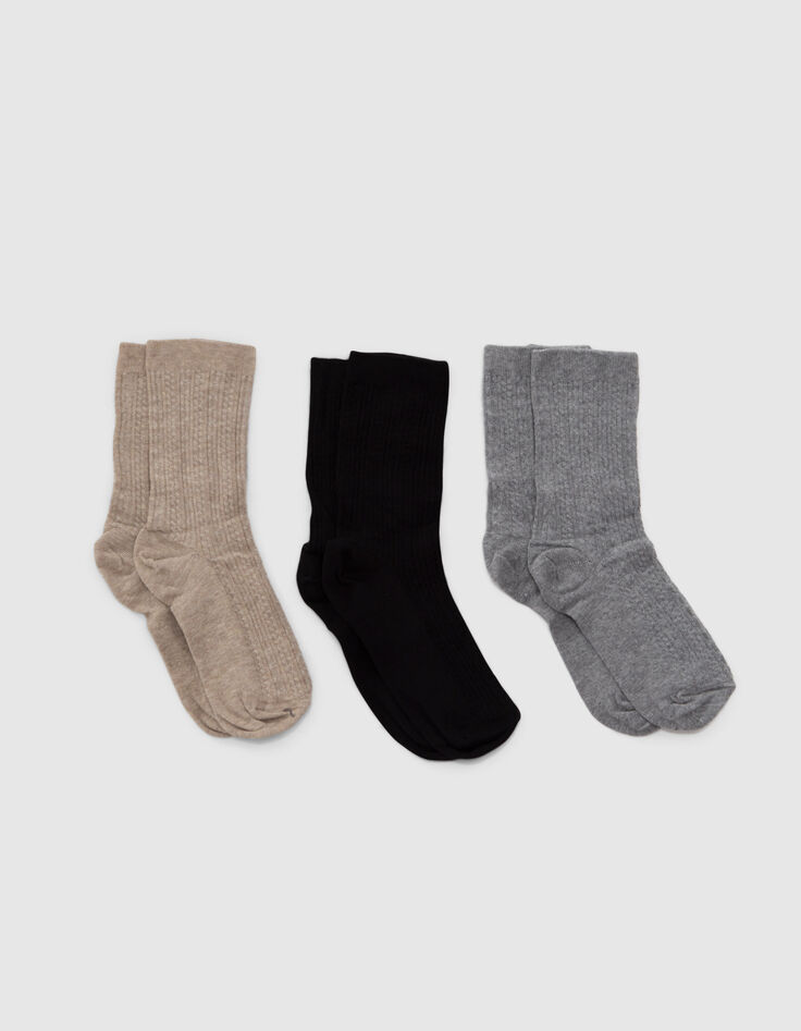 Chaussettes noir, beige, gris tricot fantaisie Femme-2 Chaussettes noir, beige, gris tricot fantaisie Femme-2