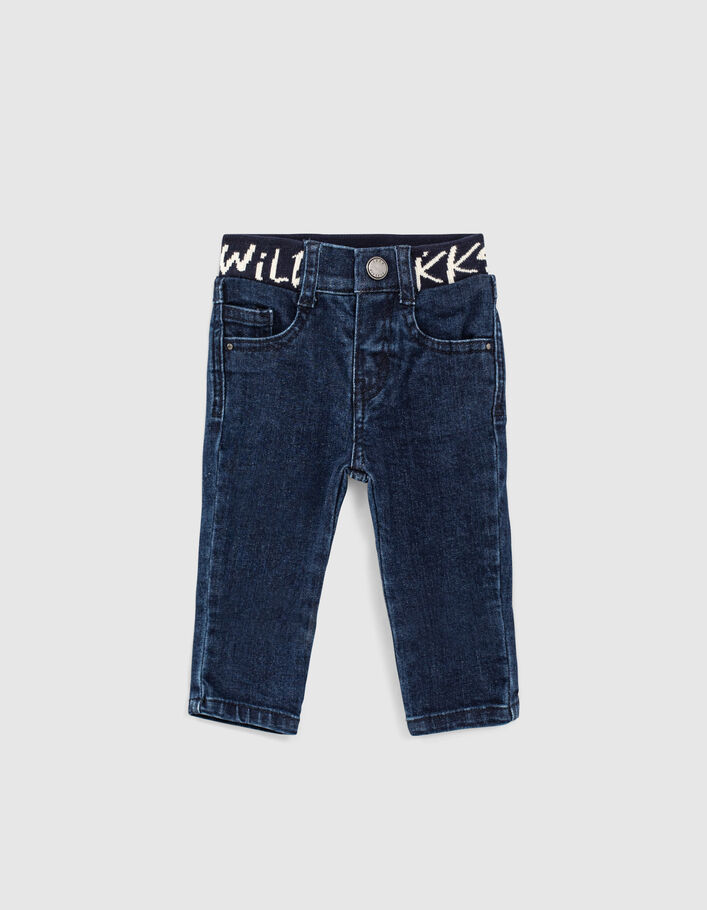 Vintage blue jeans tekst ceintuur biokatoen babyjongens -1