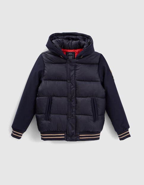 Boys’ navy mixed-fabric baseball-style padded jacket