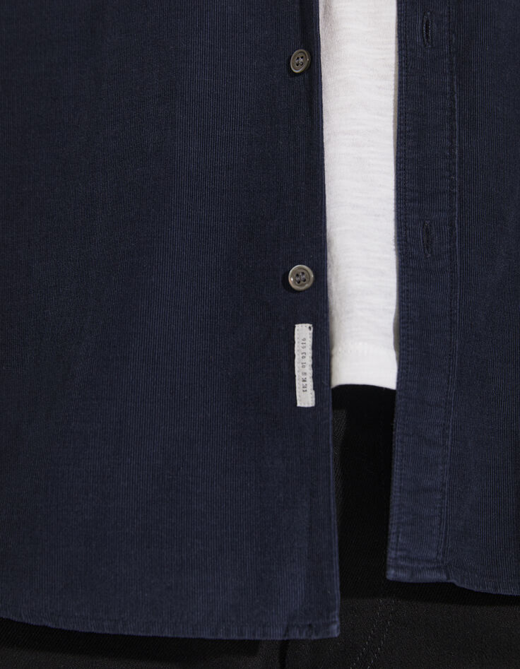 Marineblaues REGULAR-Herrenhemd aus gestreiftem Velours-4