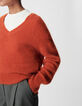 Orange oversized V-neck sweater Woman-5