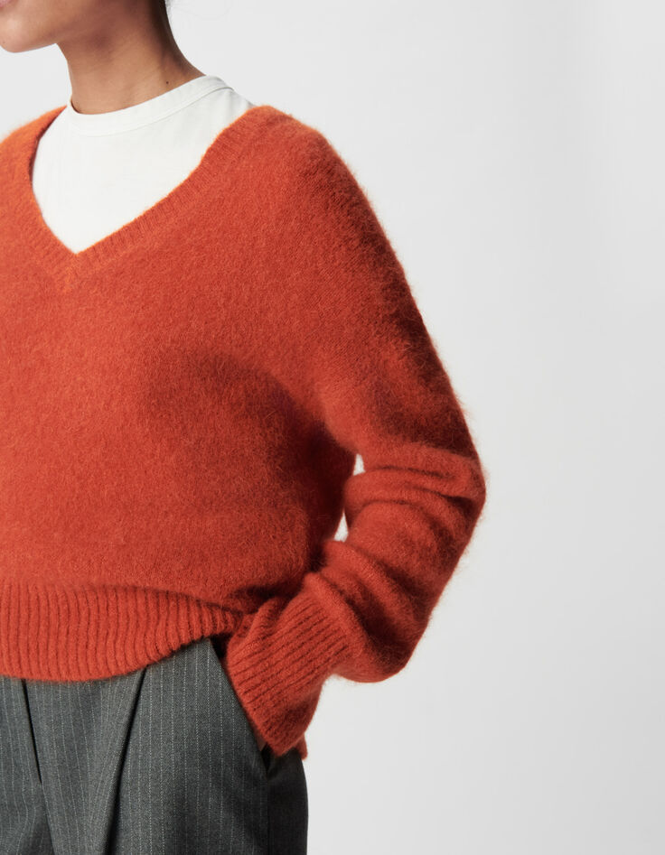 Orange oversized V-neck sweater Woman-5