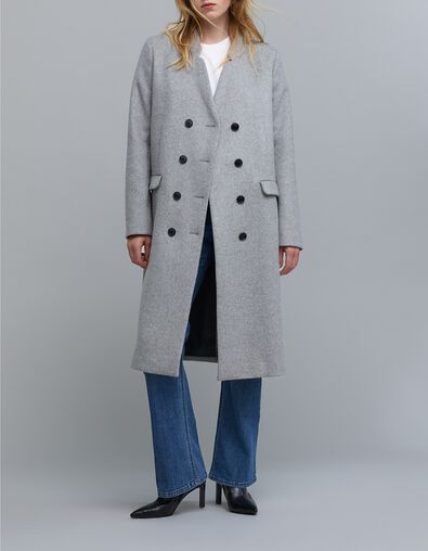 Manteau long gris parmenture amovible Femme - IKKS