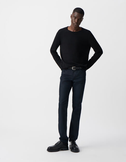 Men's fine-knit black sweater with rolled edges - IKKS