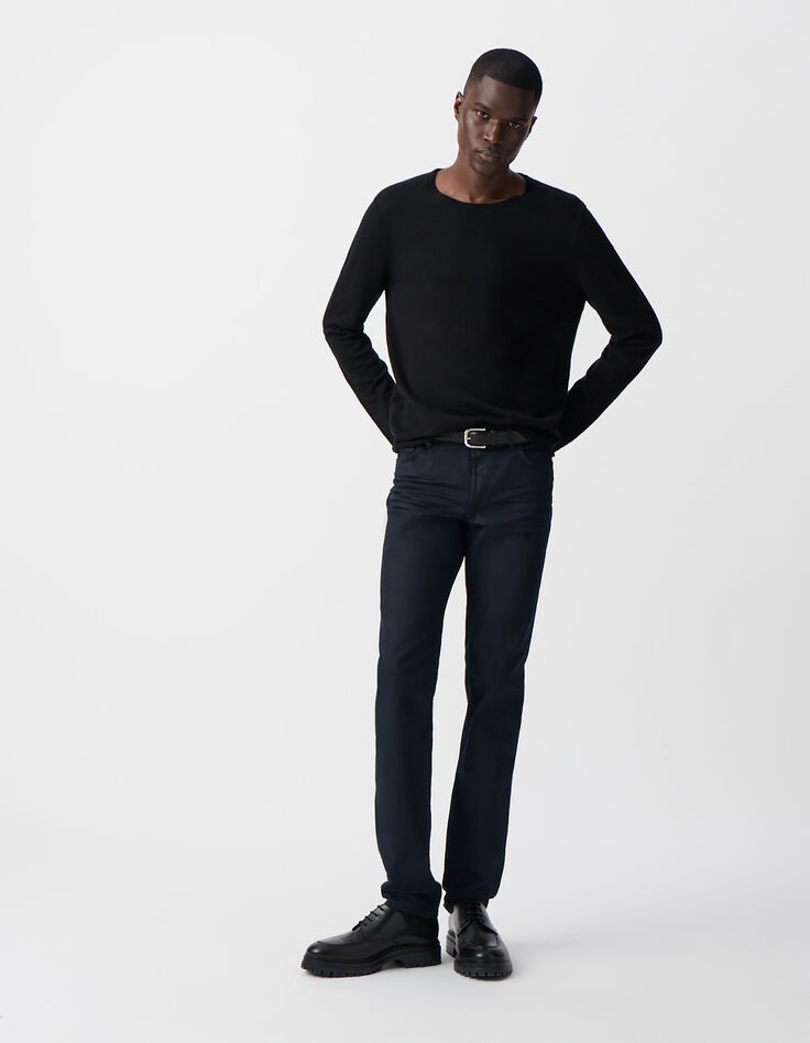 Pull noir tricot fin bords roulottés Homme-1