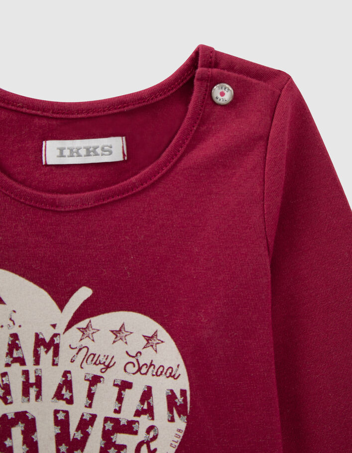 T-shirt bordeaux coton bio visuel pomme-coeur bébé fille - IKKS