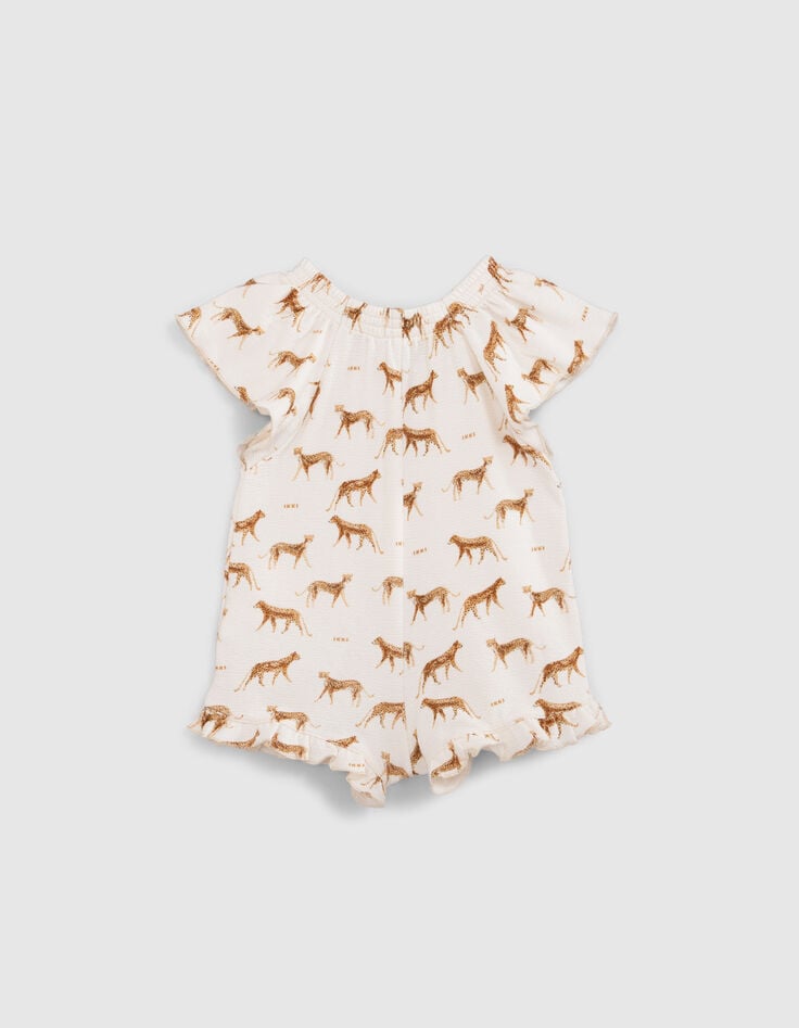 Combishort &eacute;cru coton bio petites panth&egrave;res b&eacute;b&eacute; fille-2