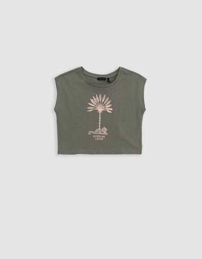 Camiseta caqui algod&oacute;n palmera tigre copper ni&ntilde;a - IKKS
