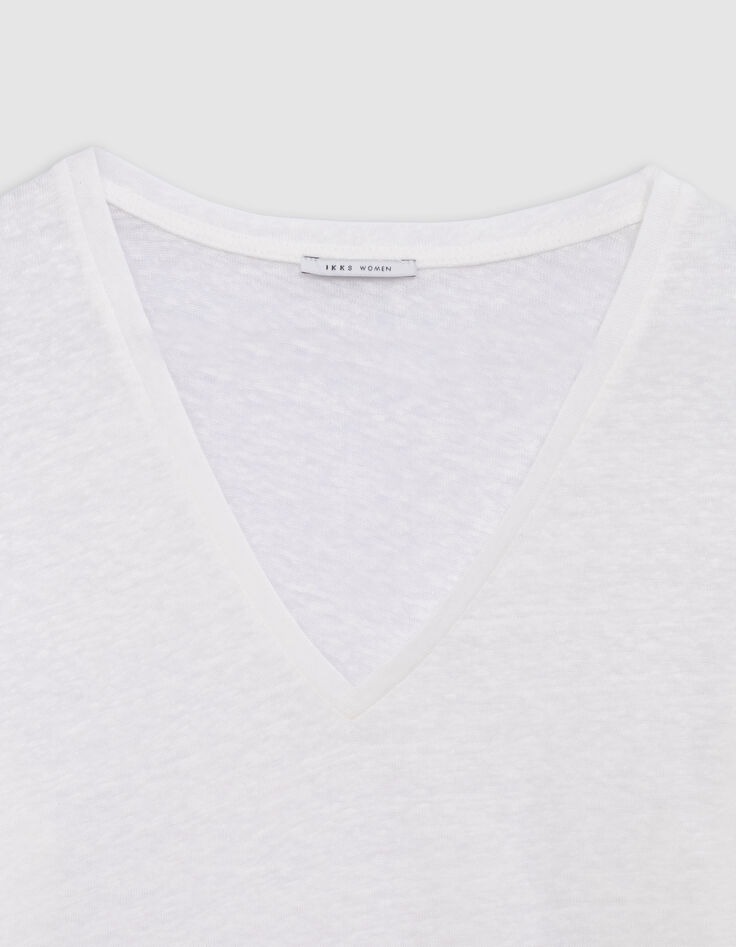 Dames-T-shirt van witte linnenblend met lange mouwen-6