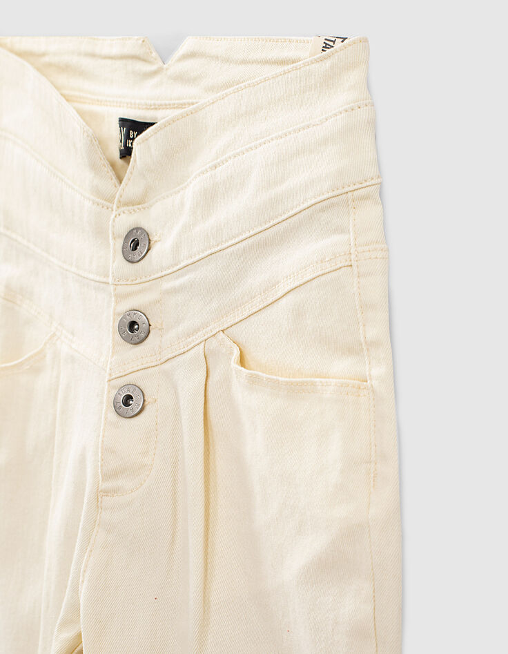 Cremeweiße Mädchenjeans aus Biobaumwolle mit hohem Bund-4 Cremeweiße Mädchenjeans aus Biobaumwolle mit hohem Bund-4