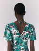 Women’s green plant print long dress-6