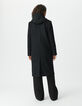 Manteau long noir parementure à capuche amovible Femme-3