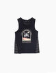 Zwarte singlet twee materialen opdruk palm meisjes-2