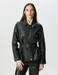 Women’s black grained leather oversized biker jacket-2