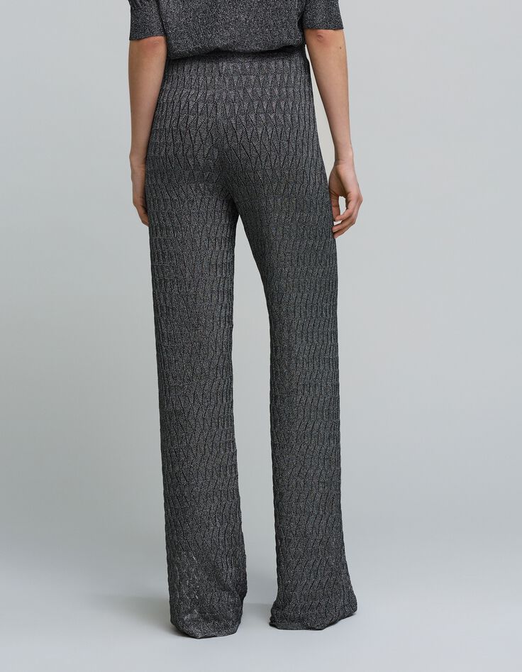 Pantalon gris maille fine graphique ajourée Femme-3