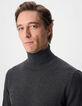 Pull col roul&eacute; gris tricot 100% laine Homme-4