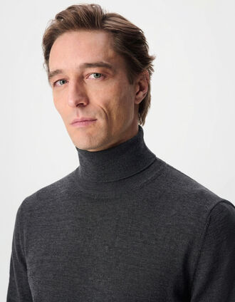 Men's Gray 100% Wool Knitted Turtleneck Sweater