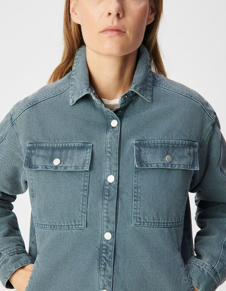 Mujer Chaqueta vaquera oversize azul con forro acolchado-4