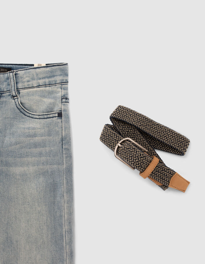 Boys’ blue slim jeans with woven belt - IKKS