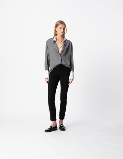 Women’s grey striped shirt with white cuffs and collar - IKKS