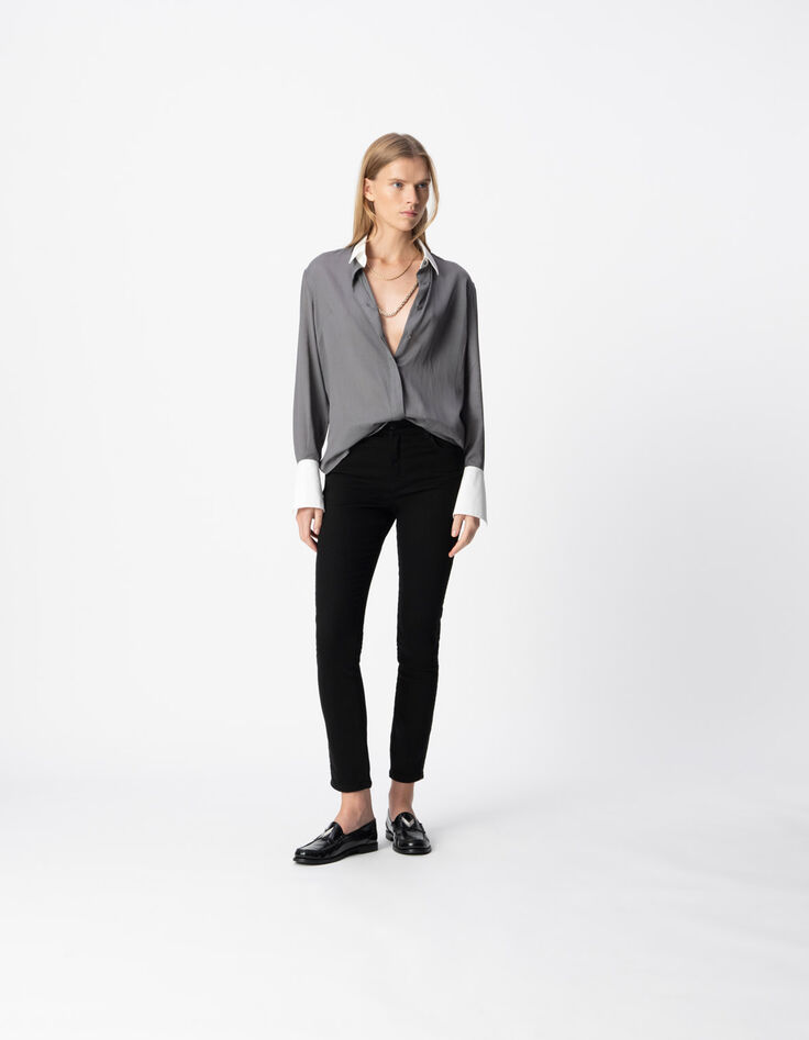 Women’s grey striped shirt with white cuffs and collar-1 Women’s grey striped shirt with white cuffs and collar-1