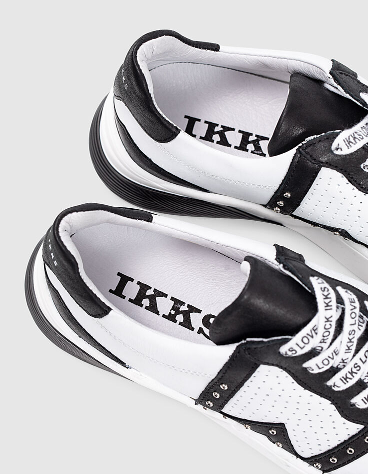 Girls’ black and white studded trainers with perforations-3