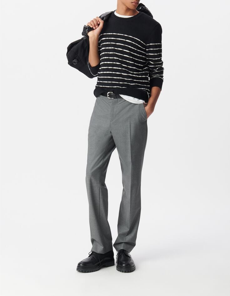 Men&rsquo;s black fine knit sailor sweater with white stripes-8