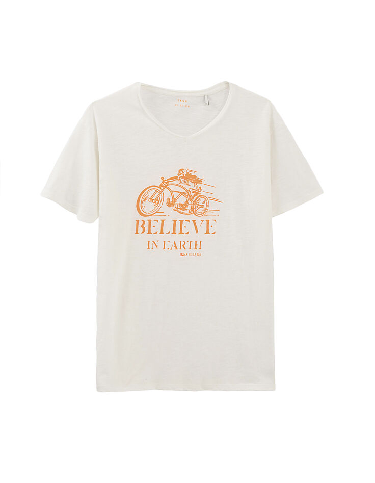 Camiseta cruda con biker-esqueleto naranja flúor Hombre-1