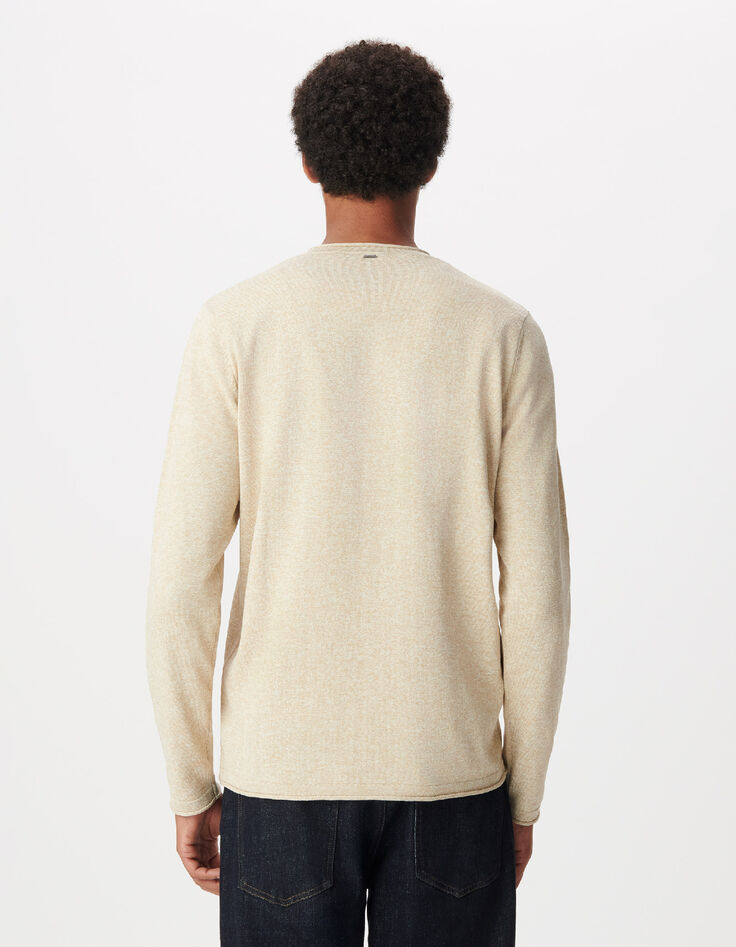 Pull manches longues beige tricot moulin&eacute; Homme-3