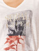 Tee-shirt blanc cassé imprimé message pailleté doré femme-4