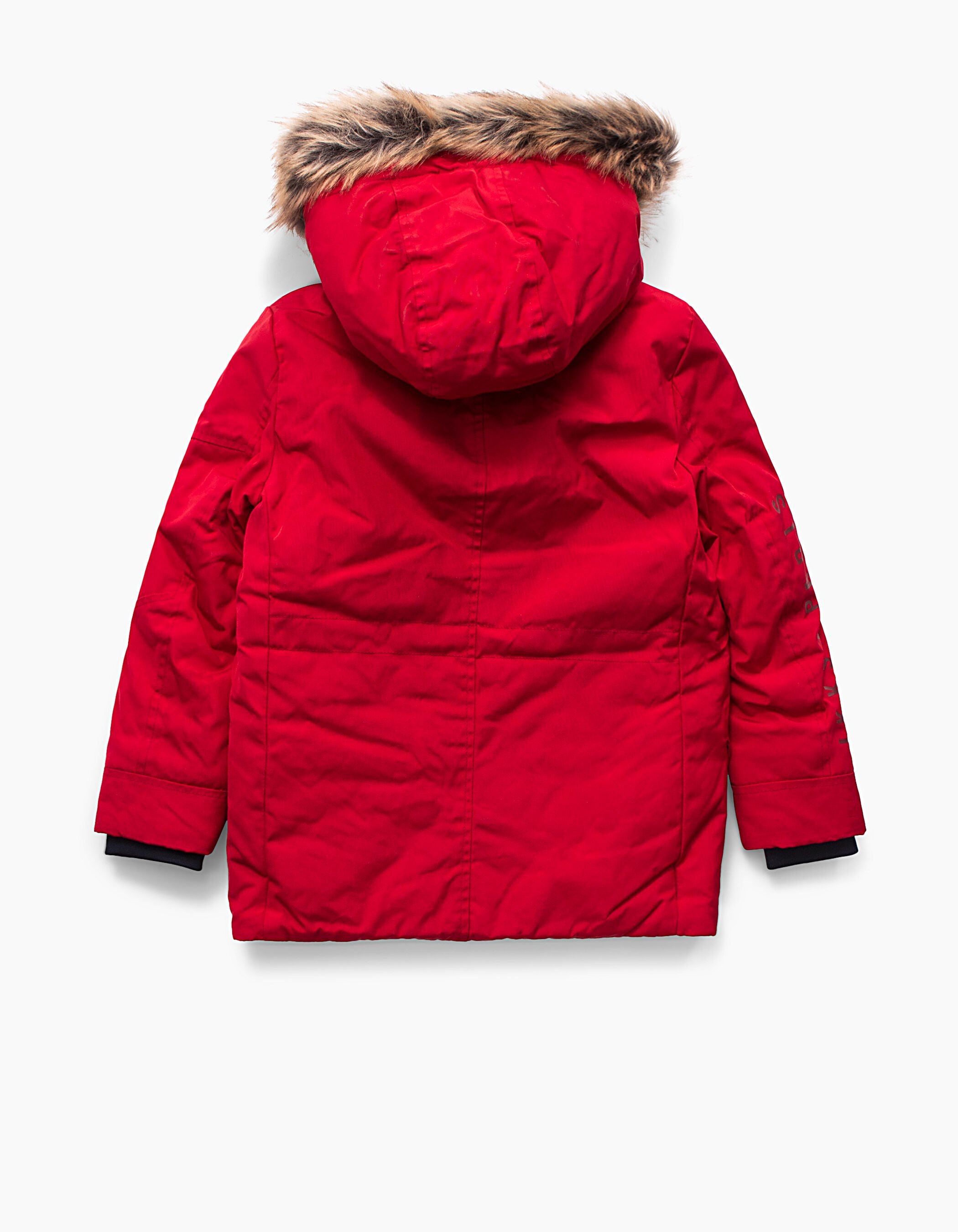 Parka rouge moyen fourree a capuche garcon