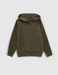 Jungenstrickpullover khaki mit gummiertem Schriftzug-1