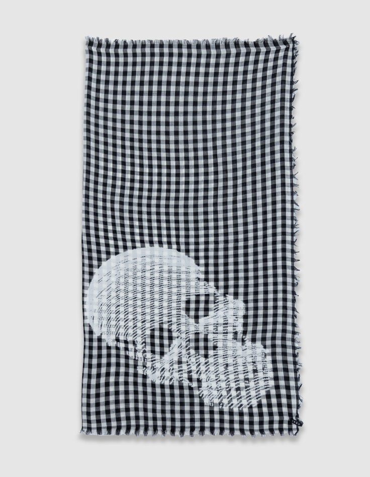Mujer jacquard negro de cuadros estampado de calaveras bufanda-2