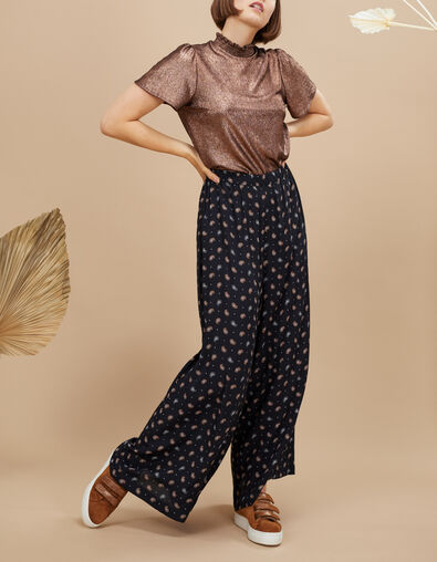 Pantalon large noir imprimé cachemire cravate I.Code