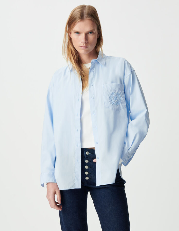 Blaues Oversize-Damenhemd lange Ärmel Spitze-2