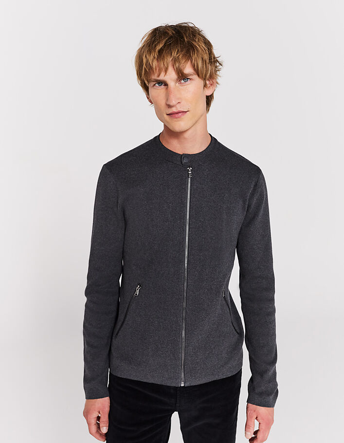 Men’s charcoal grey knitted cardigan with zip pockets - IKKS
