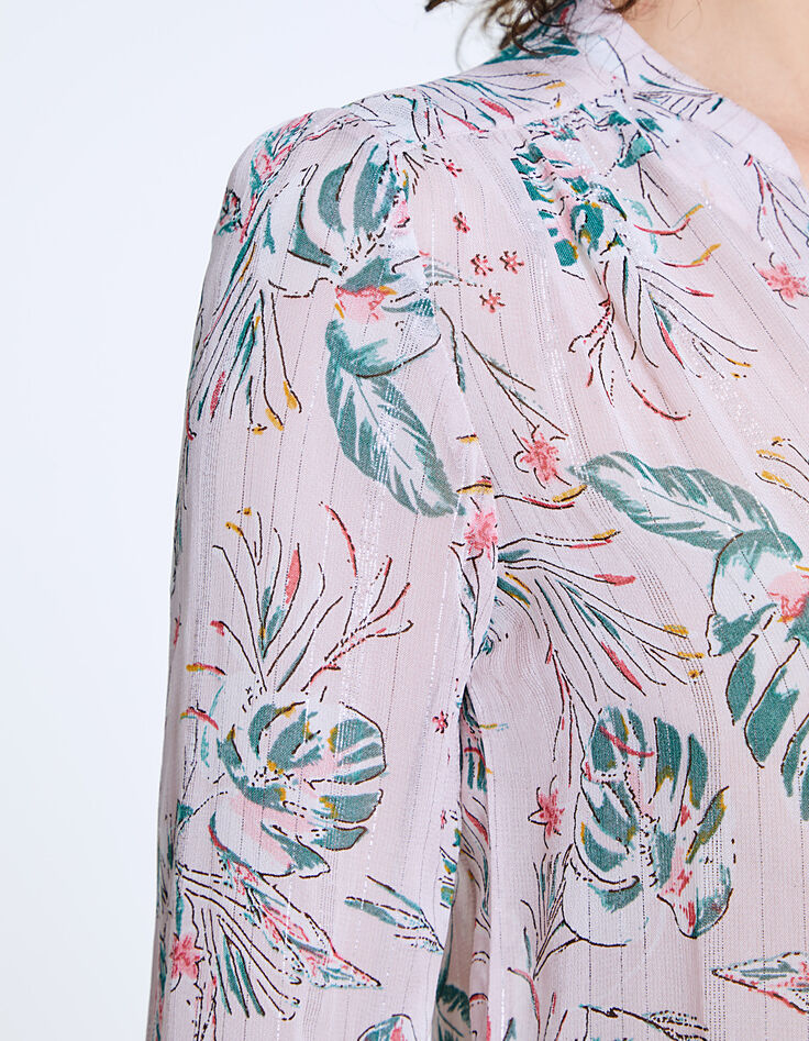 Women’s metallic tropical print voile blouse-4 Women’s metallic tropical print voile blouse-4